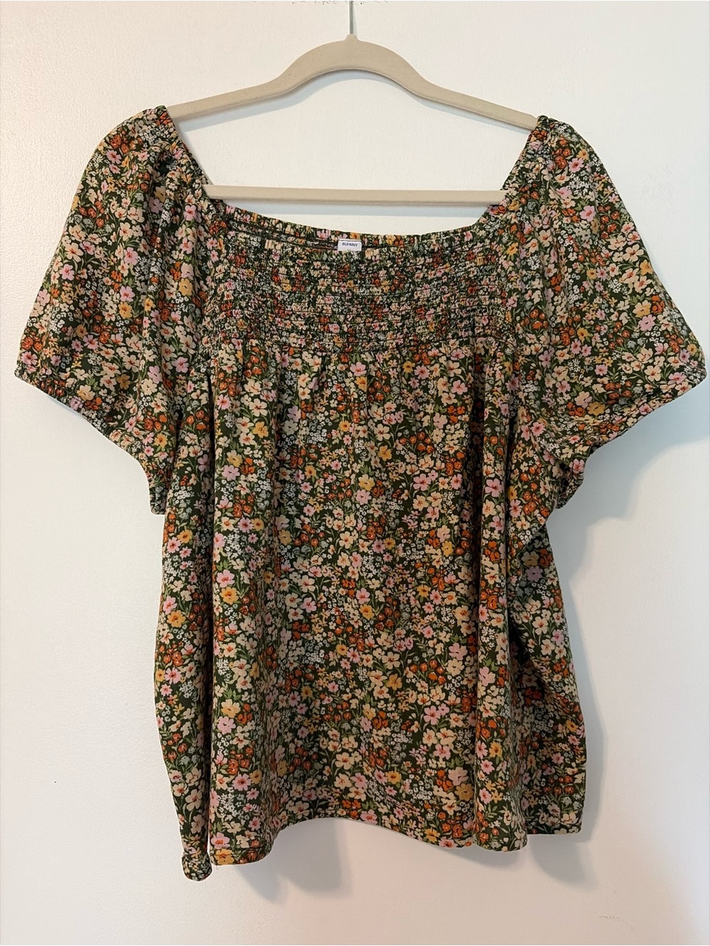 Old Navy Green Floral Smocked Neck Peasant Top XL